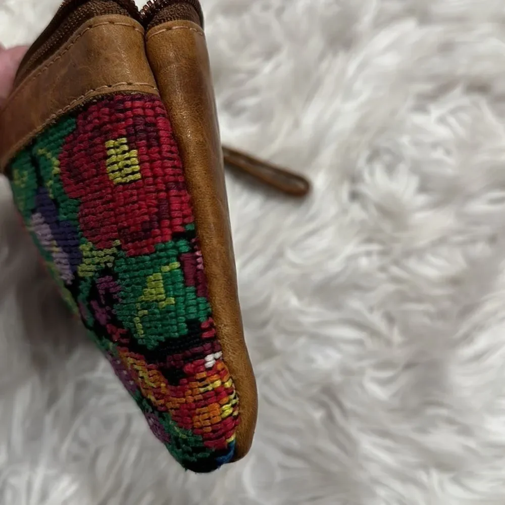 Sabra & Sand Huipile and Leather Floral Tasseled Wristlet